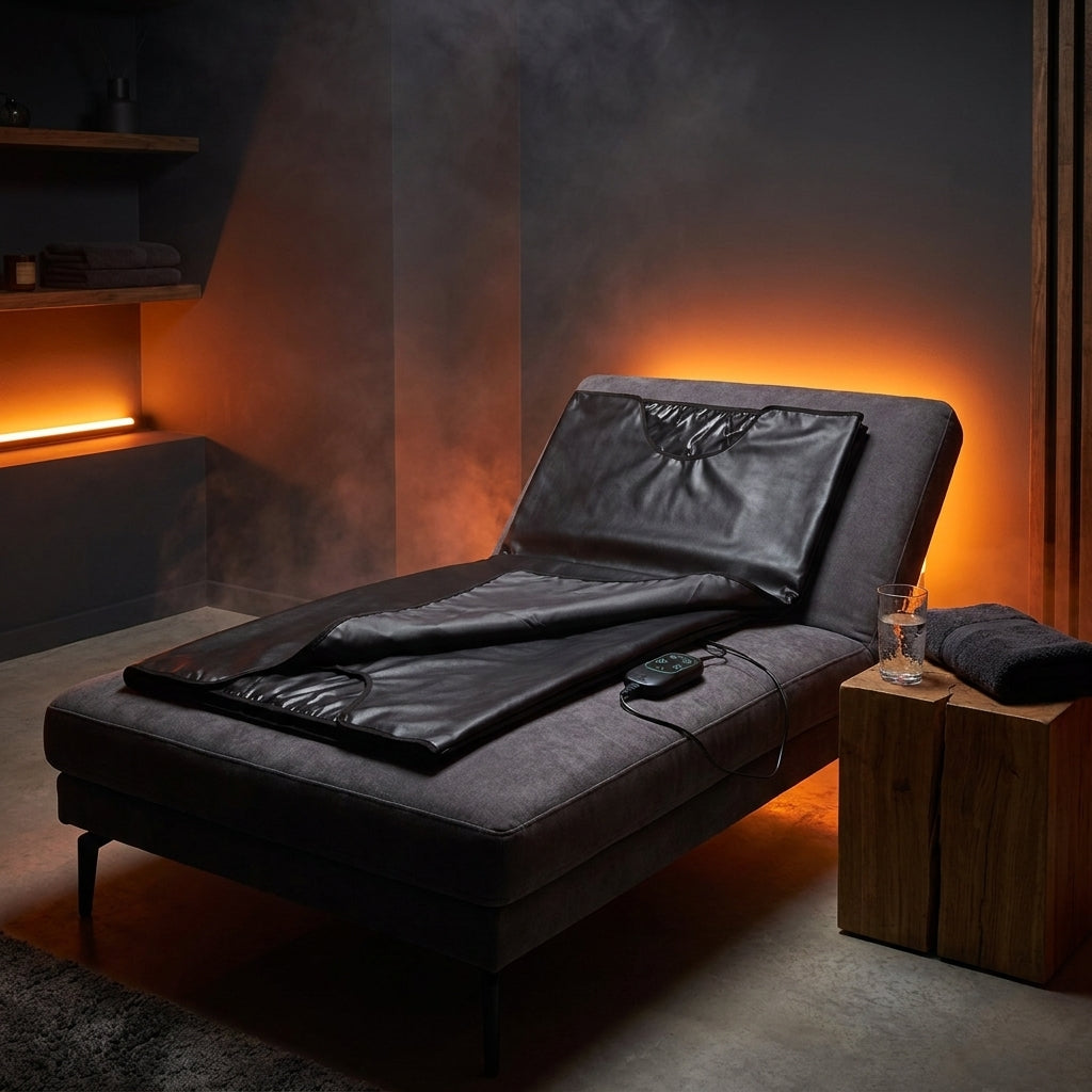 Couverture sauna infrarouge Thermasuite sur une chaise longue