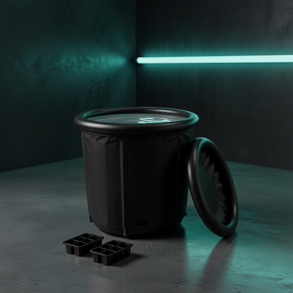 Version Complet — bassin de bain froid Thermasuite tout noir, couvercle isolant et deux bacs à glaçons