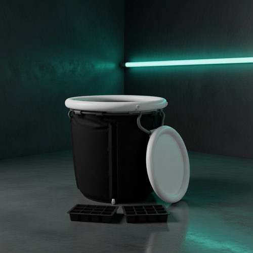 Version Complet — bassin de bain froid Thermasuite, anneau blanc, couvercle isolant et deux bacs à glaçons
