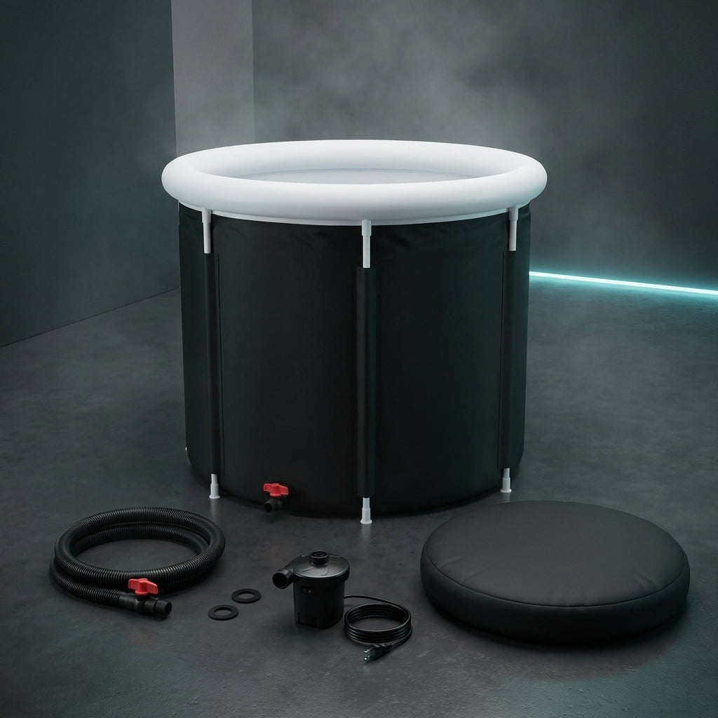 Tout le bassin de bain froid Thermasuite : bassin monté Ø 75 cm, tuyau et vanne de vidange, joints, pompe à air, coussin de fond