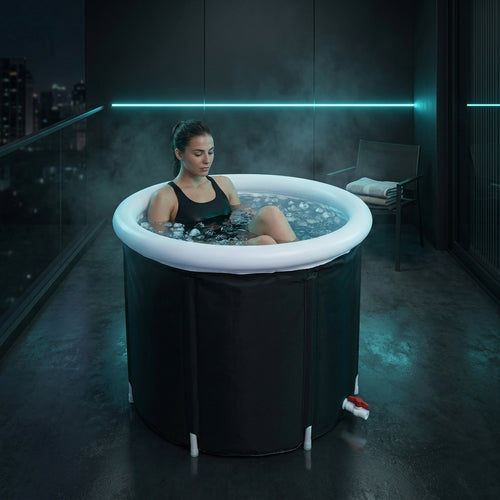 Séance de bain froid sur un balcon avec le bassin portable Thermasuite
