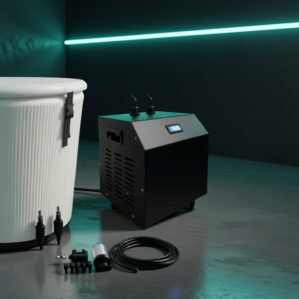 Refroidisseur du kit bain froid Thermasuite : afficheur et raccords vers le bassin