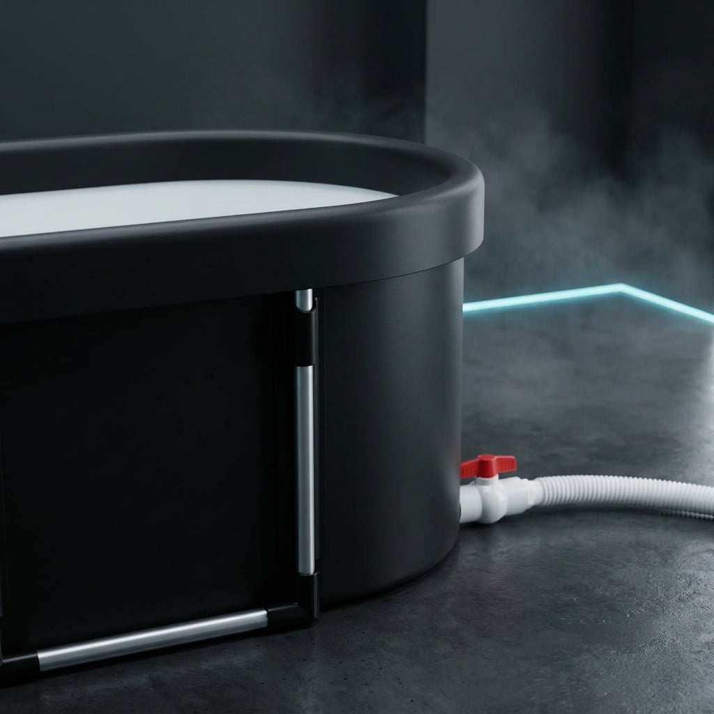 Montant acier, vanne de vidange et tuyau du bain froid ovale Thermasuite