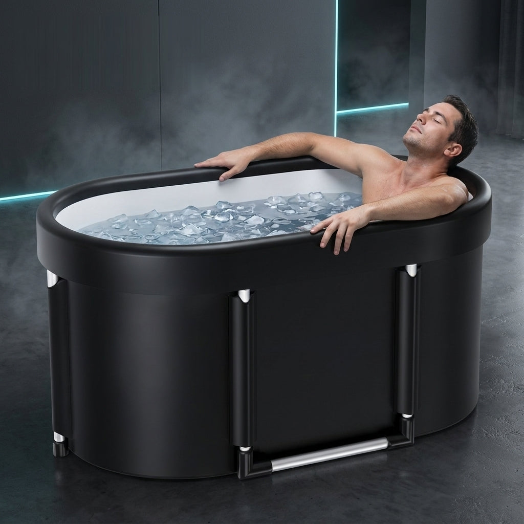 Séance de bain froid dans le bain ovale Thermasuite, immersion jusqu'aux épaules