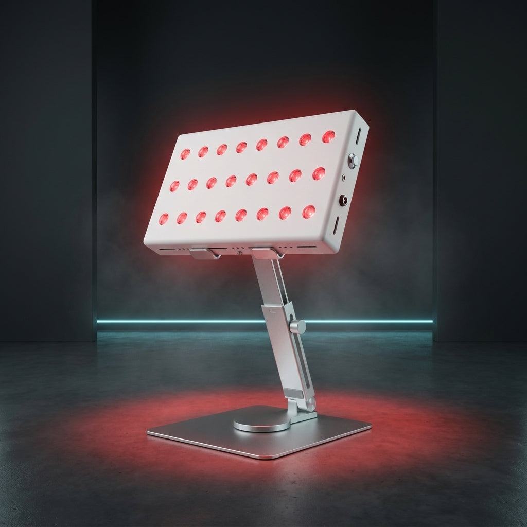 Panneau lumière rouge de bureau Thermasuite 36 W sur son pied aluminium, 24 LED allumées