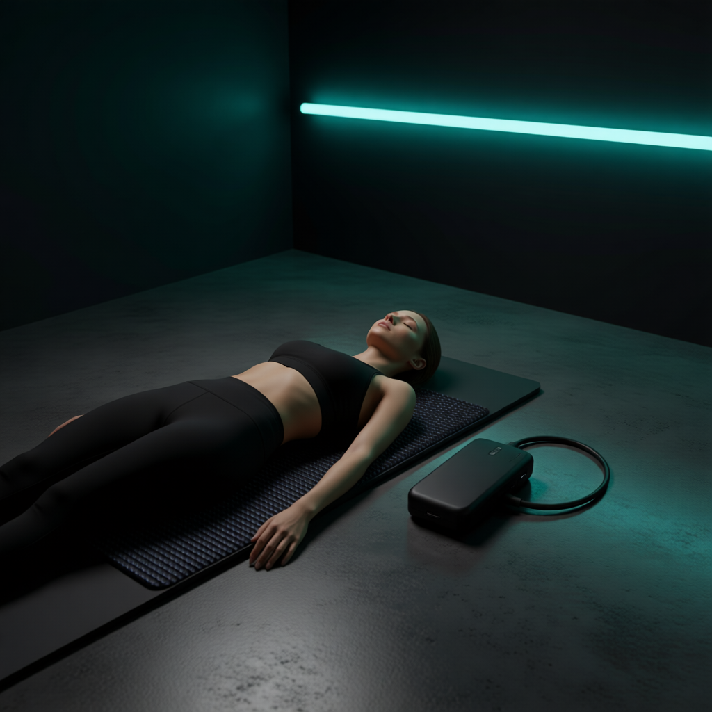 Séance allongée sur le tapis infrarouge PEMF aux cristaux Thermasuite