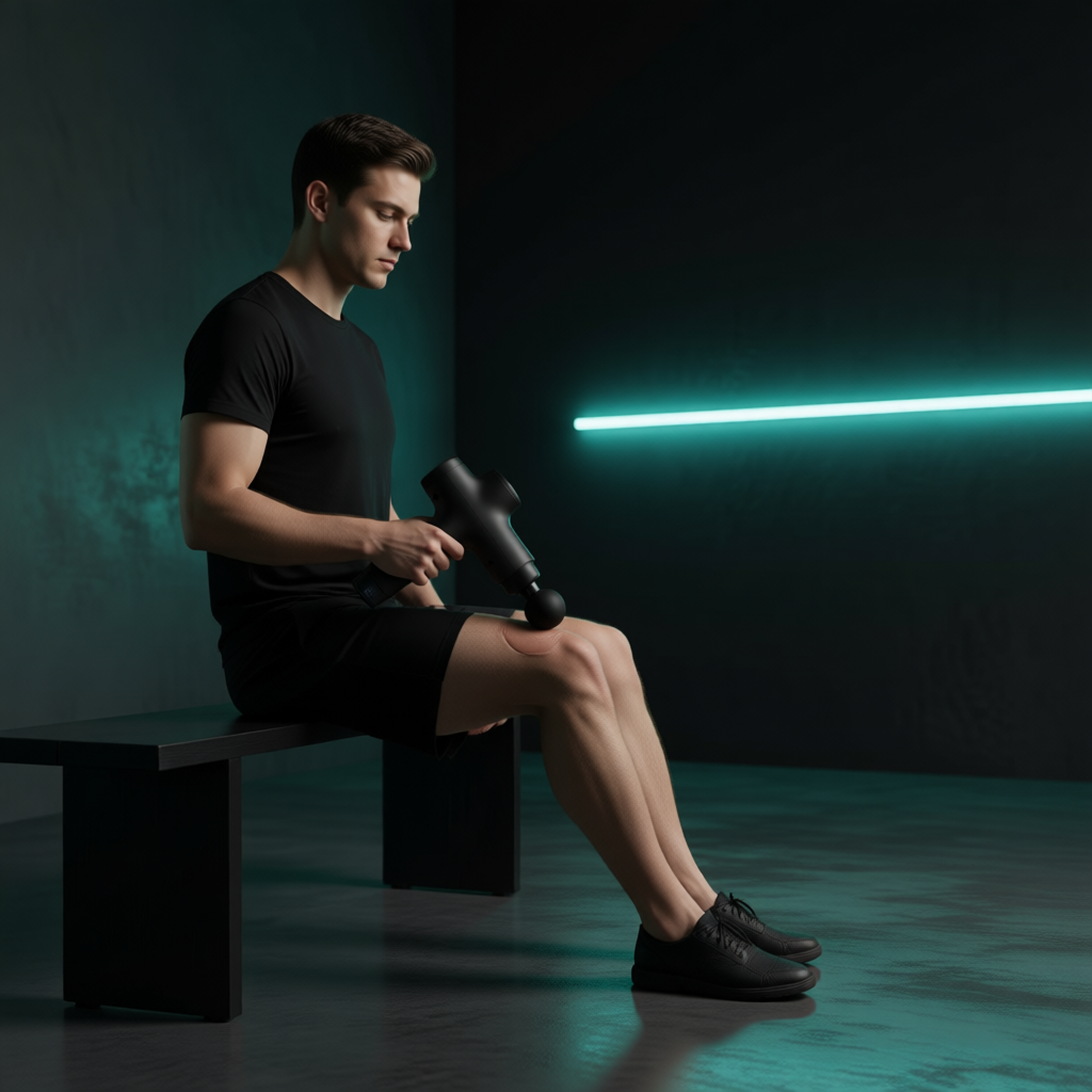 Séance de pistolet de massage Thermasuite sur la cuisse après l'entraînement
