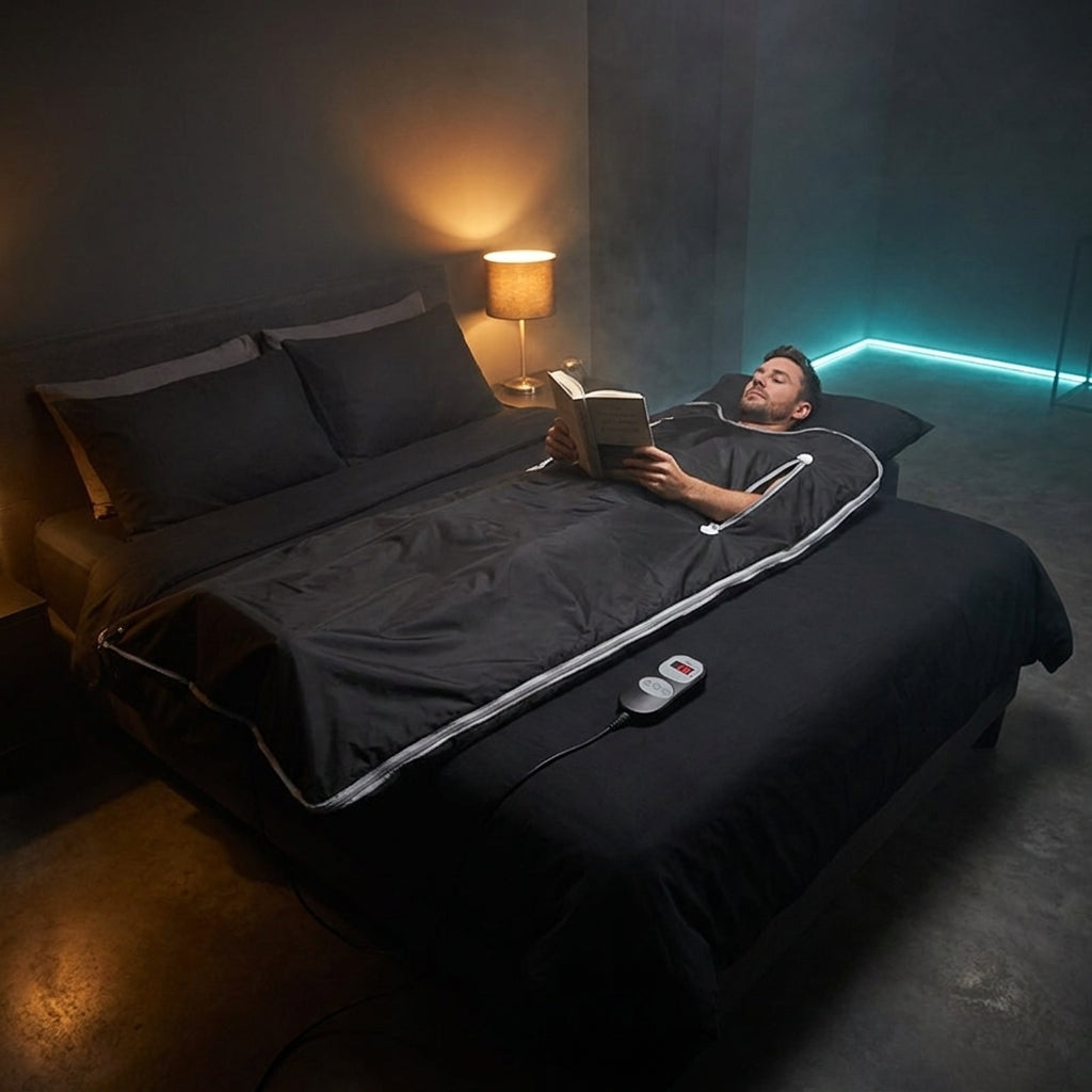 Séance de sauna infrarouge au lit dans la couverture Thermasuite